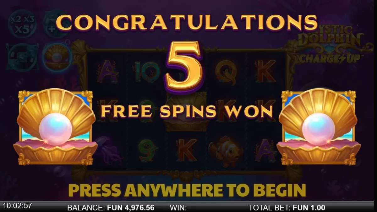 Tampilan layar slot Mystic Dolphin Charge Up di perangkat seluler