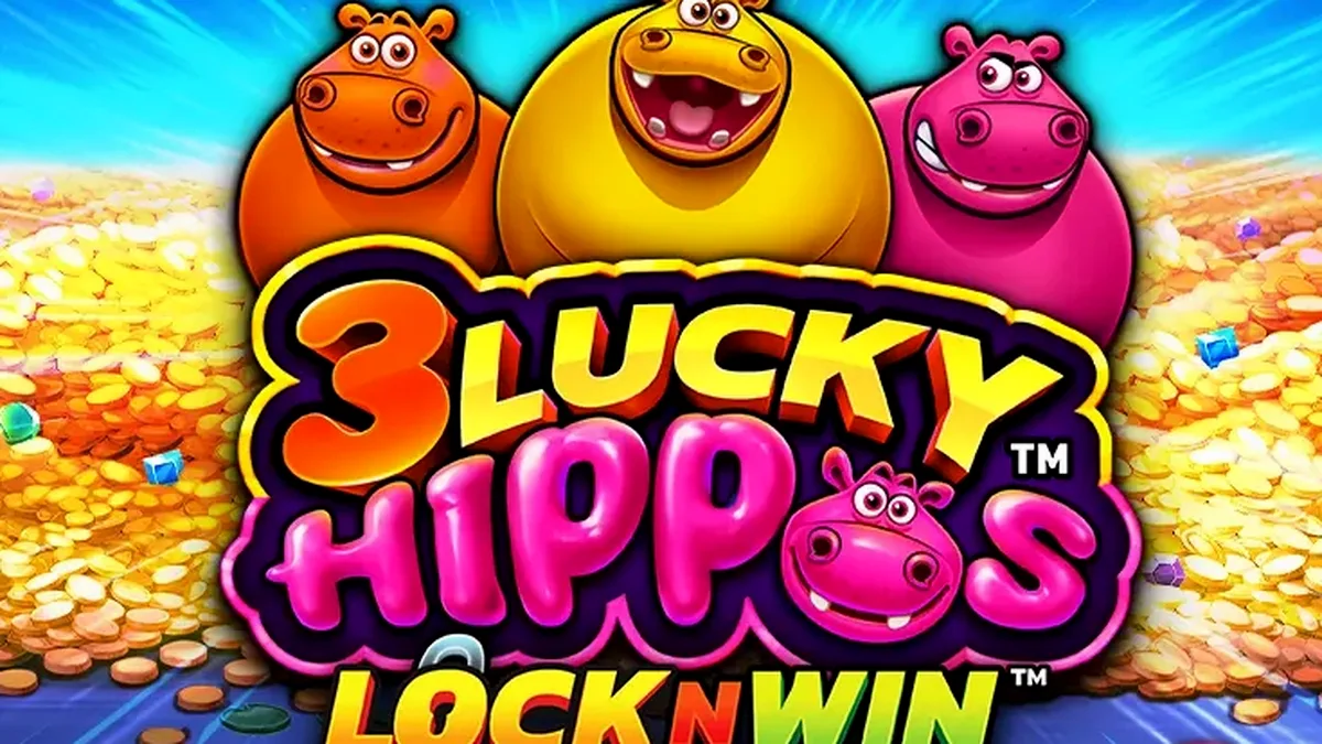Tampilan visual slot 3 Lucky Hippos dengan tema hewan yang mendebarkan