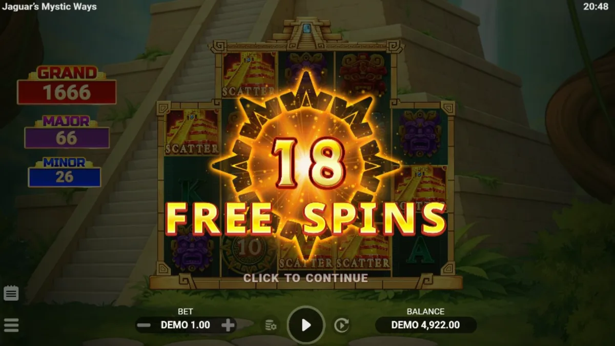 Pemandangan hutan kuno dan kuil Mayan dalam slot Jaguar’s Mystic Ways